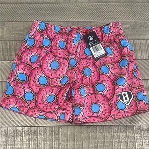 Vibrant Pink and Blue Donut Print Kids Shorts
